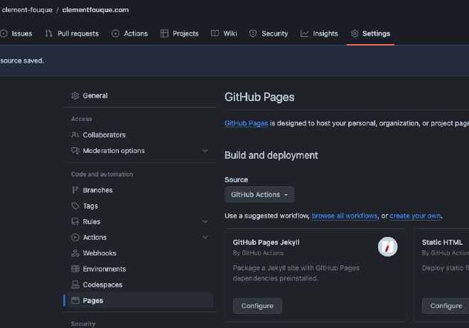 Configure GitHub Pages to deploy a static website